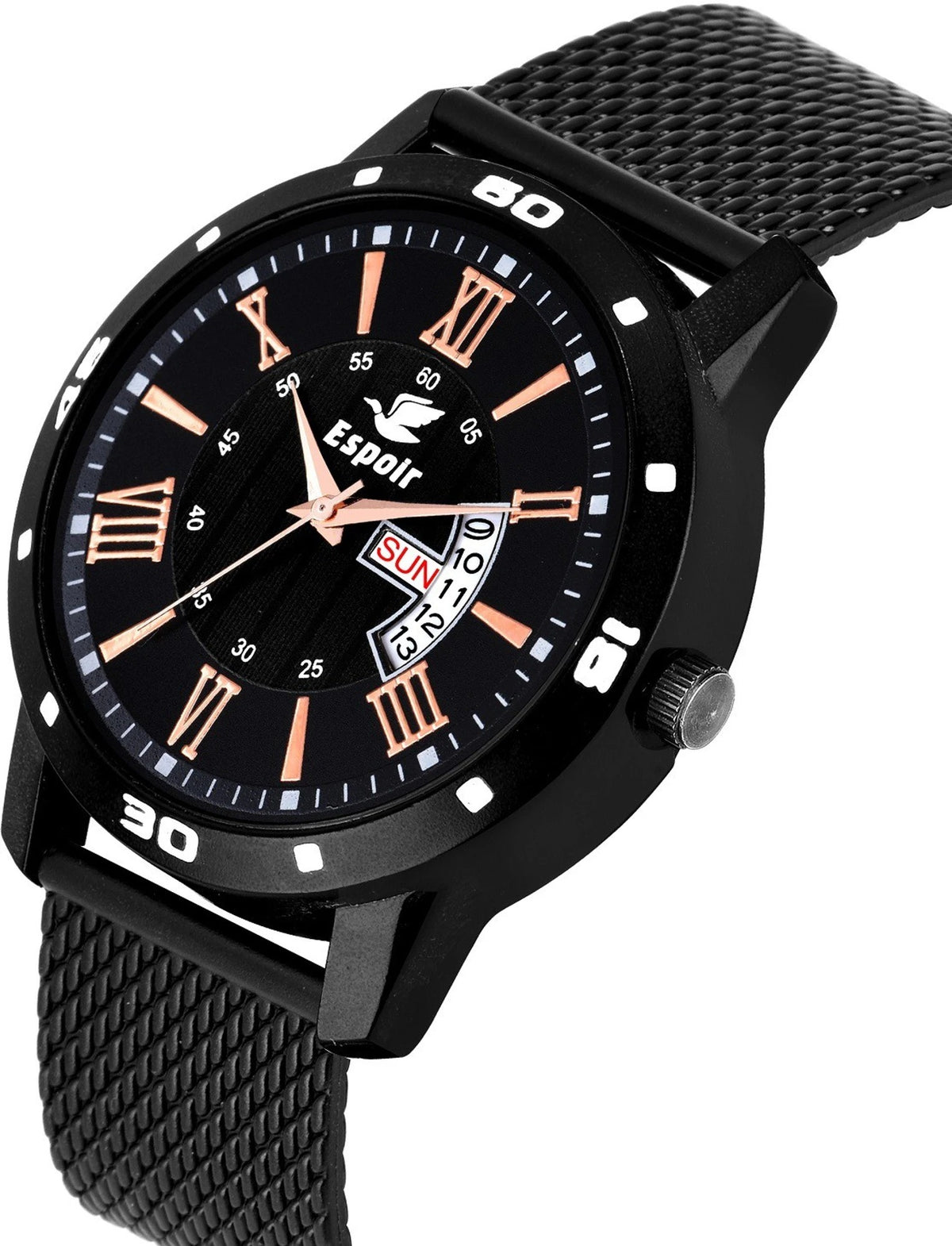 Espoir NA All Black Mesh Strap DAY AND DATE FUNCTIONING Analog Watch  - For Men