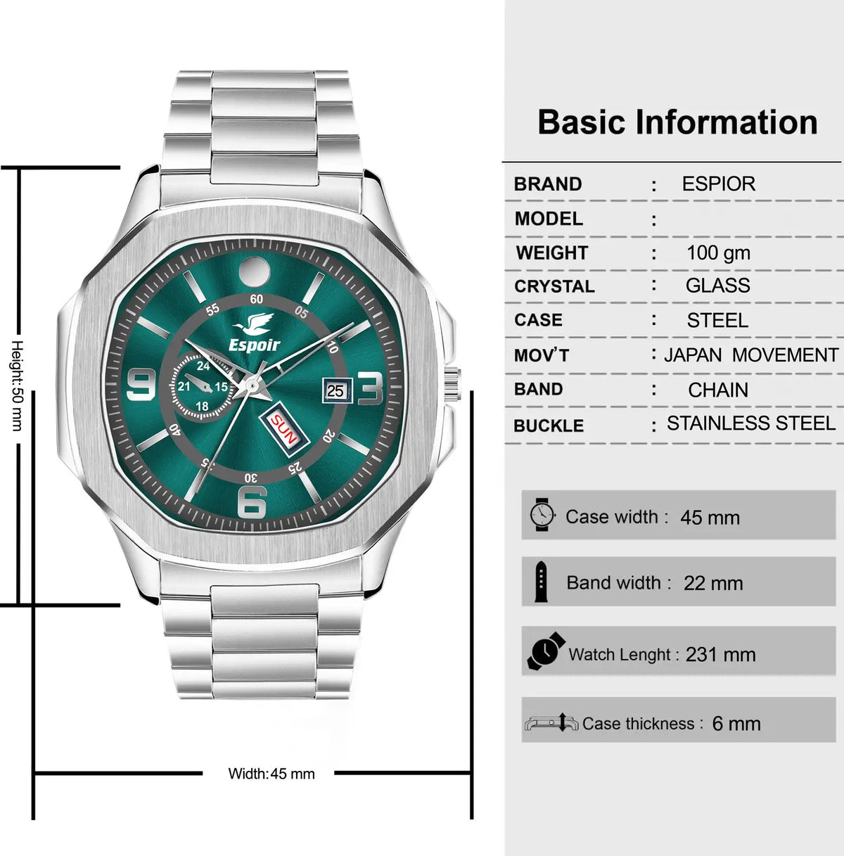 Espoir Mintgreen day date Day And Date Functioning High Quality Analog Watch  - For Men