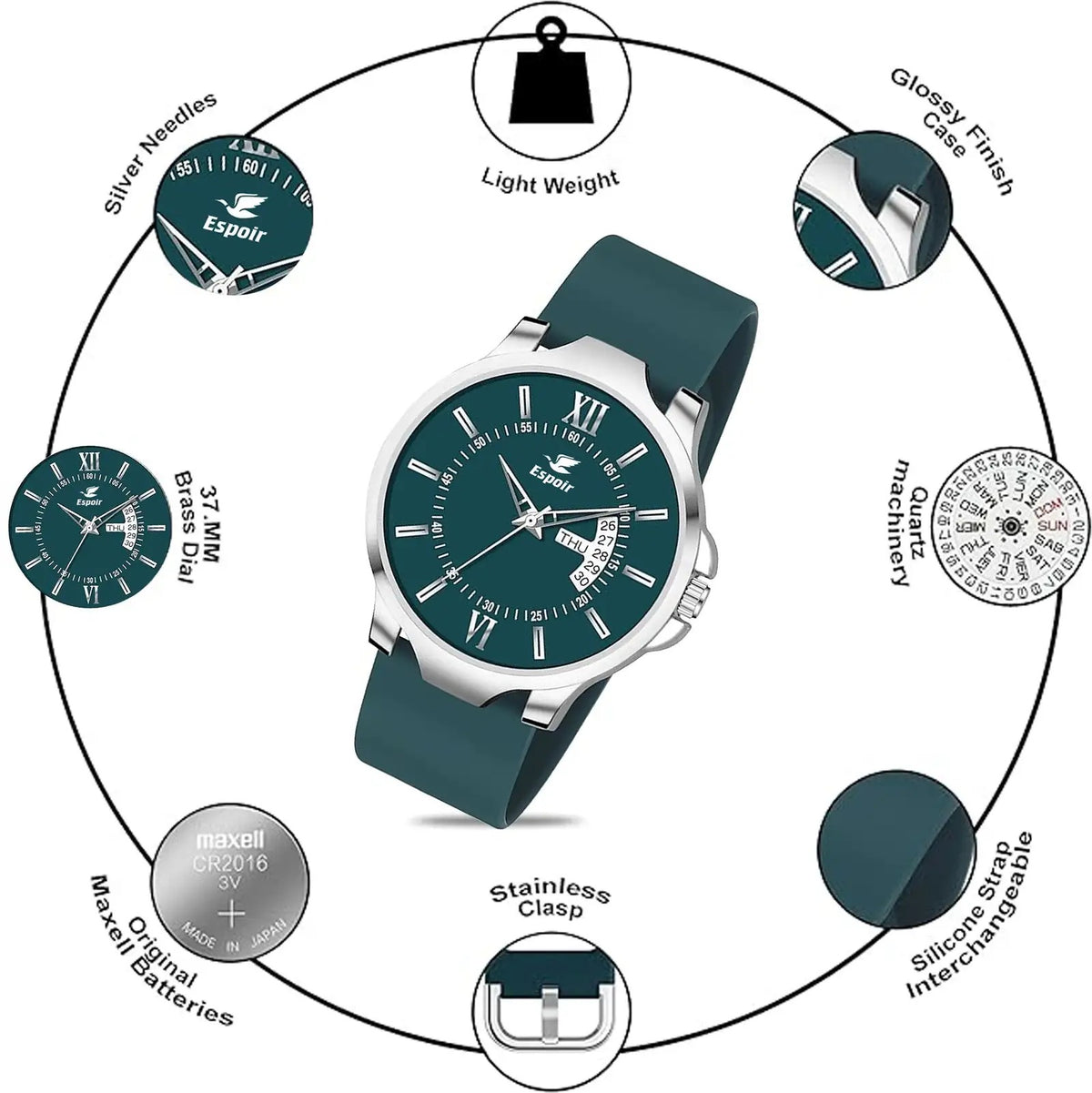 Espoir Olive Day and Date Smart Watch Strap Day And Date Functioning High Quality Analog Watch  - For Men