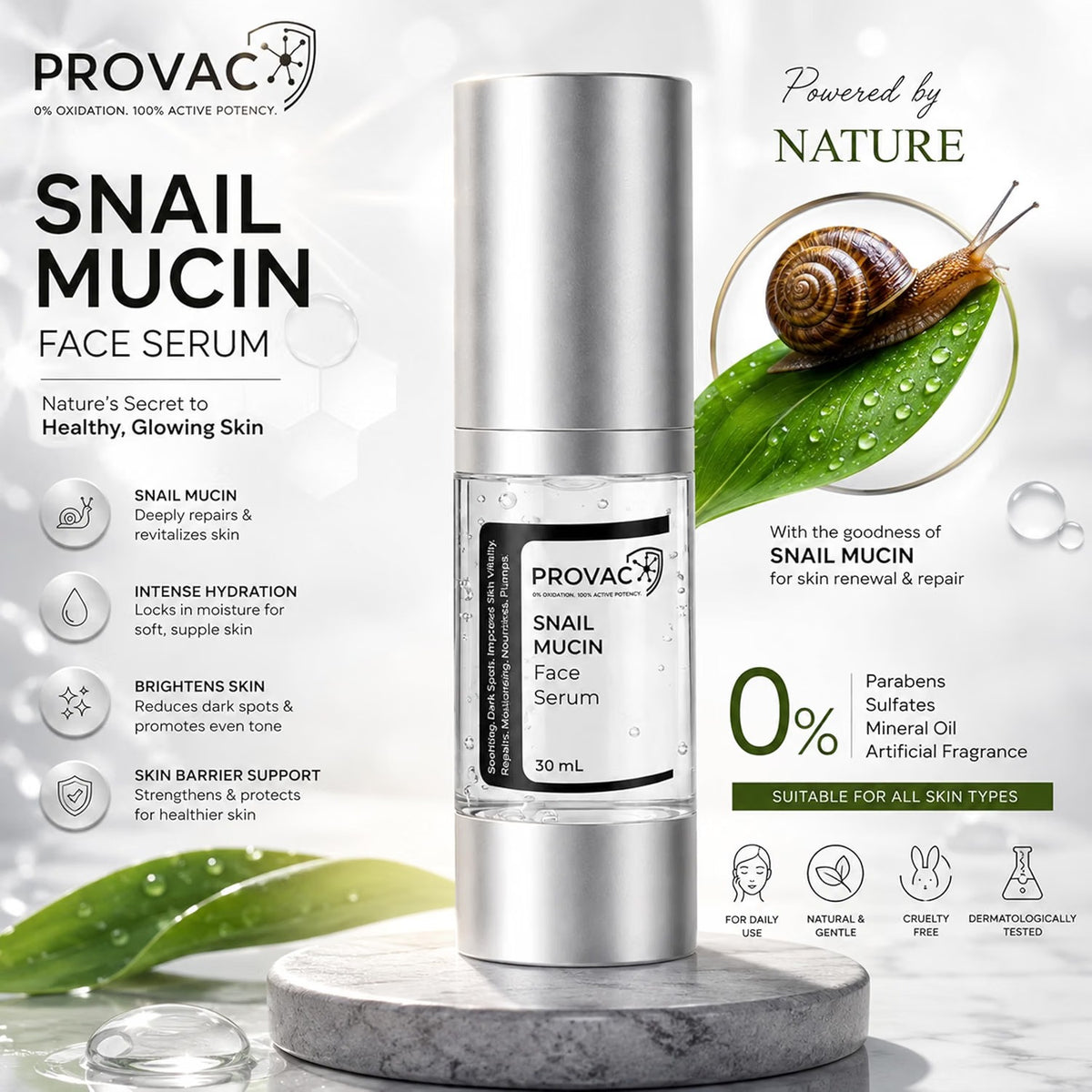 Provac Korean Snail 96 Mucin Serum (30ml) – Hydrating & Damage repair