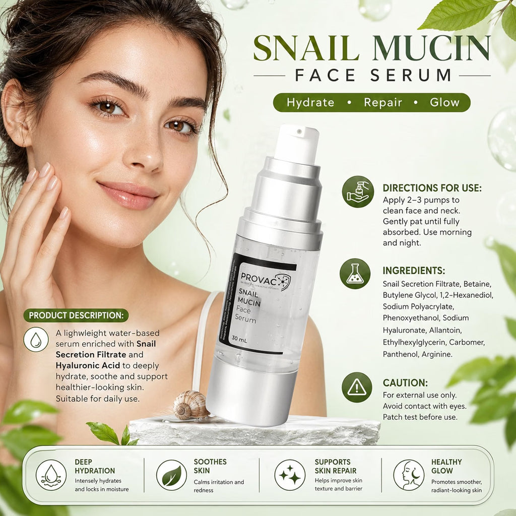 Provac Korean Snail 96 Mucin Serum (30ml) – Hydrating & Damage repair