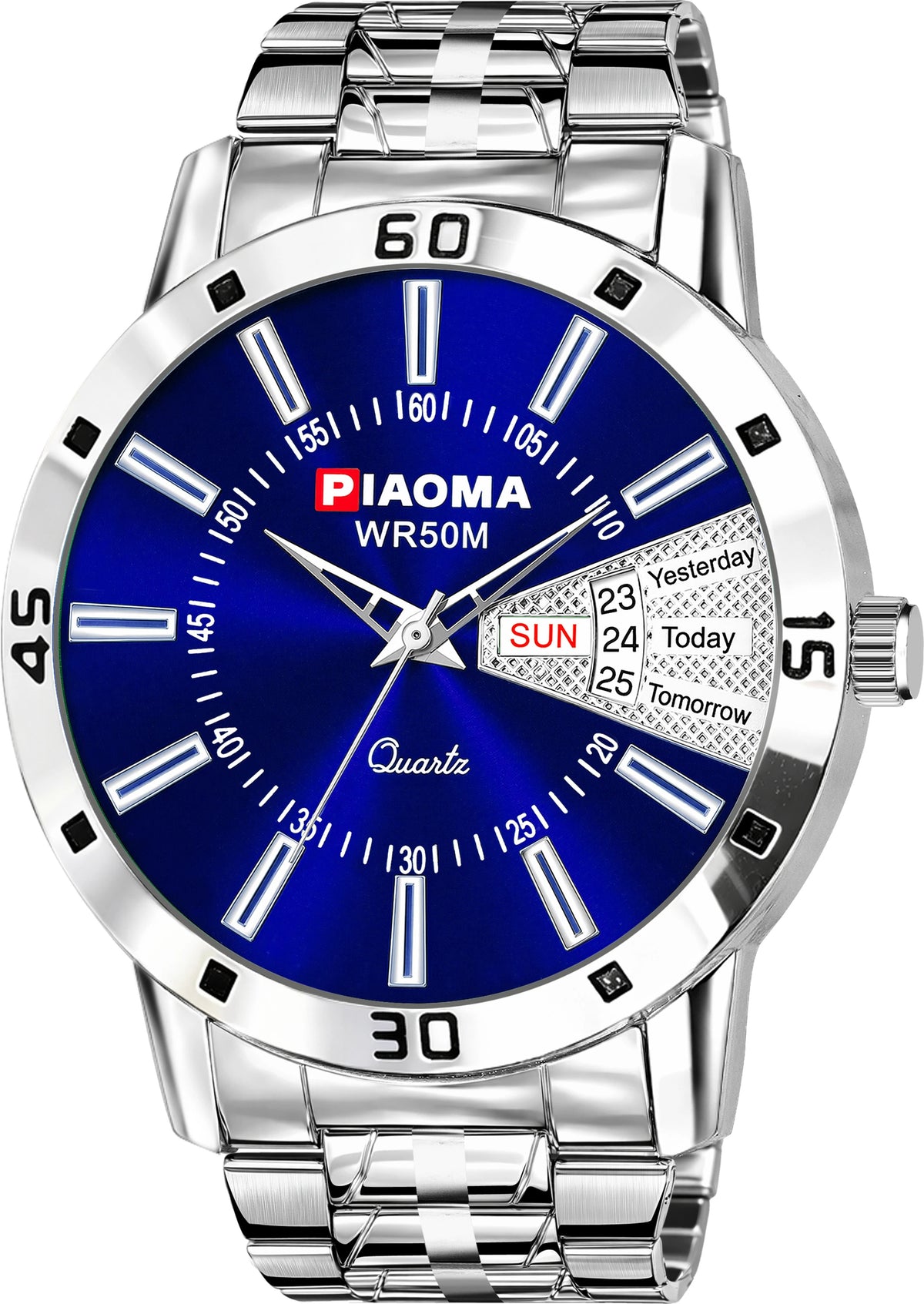 Piaoma Day and Date Latest Blue Stainless Steel FInish Luxury Blue color Day and Date Analog Watch  - For Men