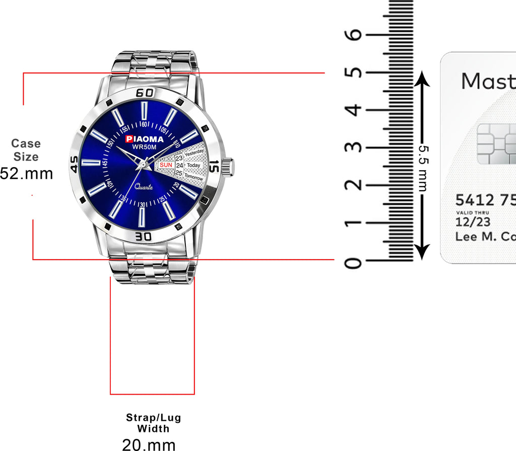 Piaoma Day and Date Latest Blue Stainless Steel FInish Luxury Blue color Day and Date Analog Watch  - For Men