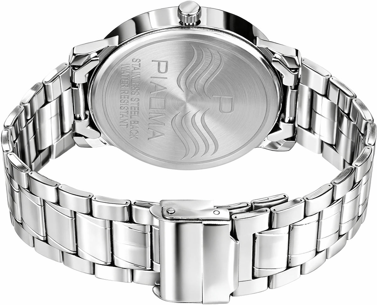 Piaoma Day and Date Latest Blue Stainless Steel FInish Luxury Blue color Day and Date Analog Watch  - For Men