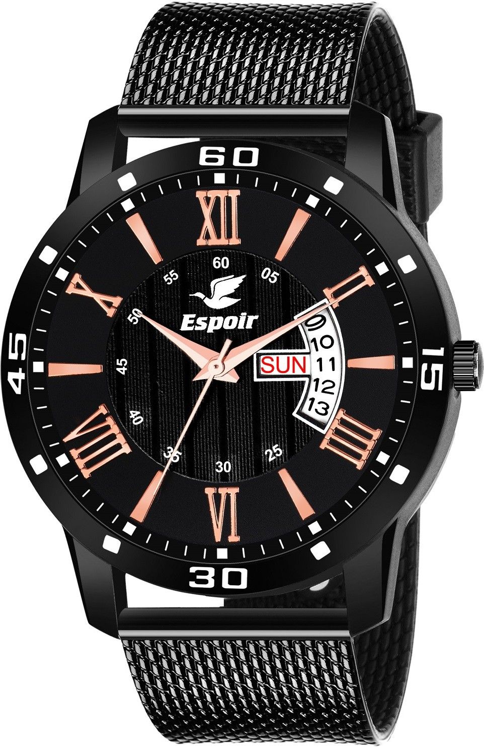 Espoir NA All Black Mesh Strap DAY AND DATE FUNCTIONING Analog Watch  - For Men
