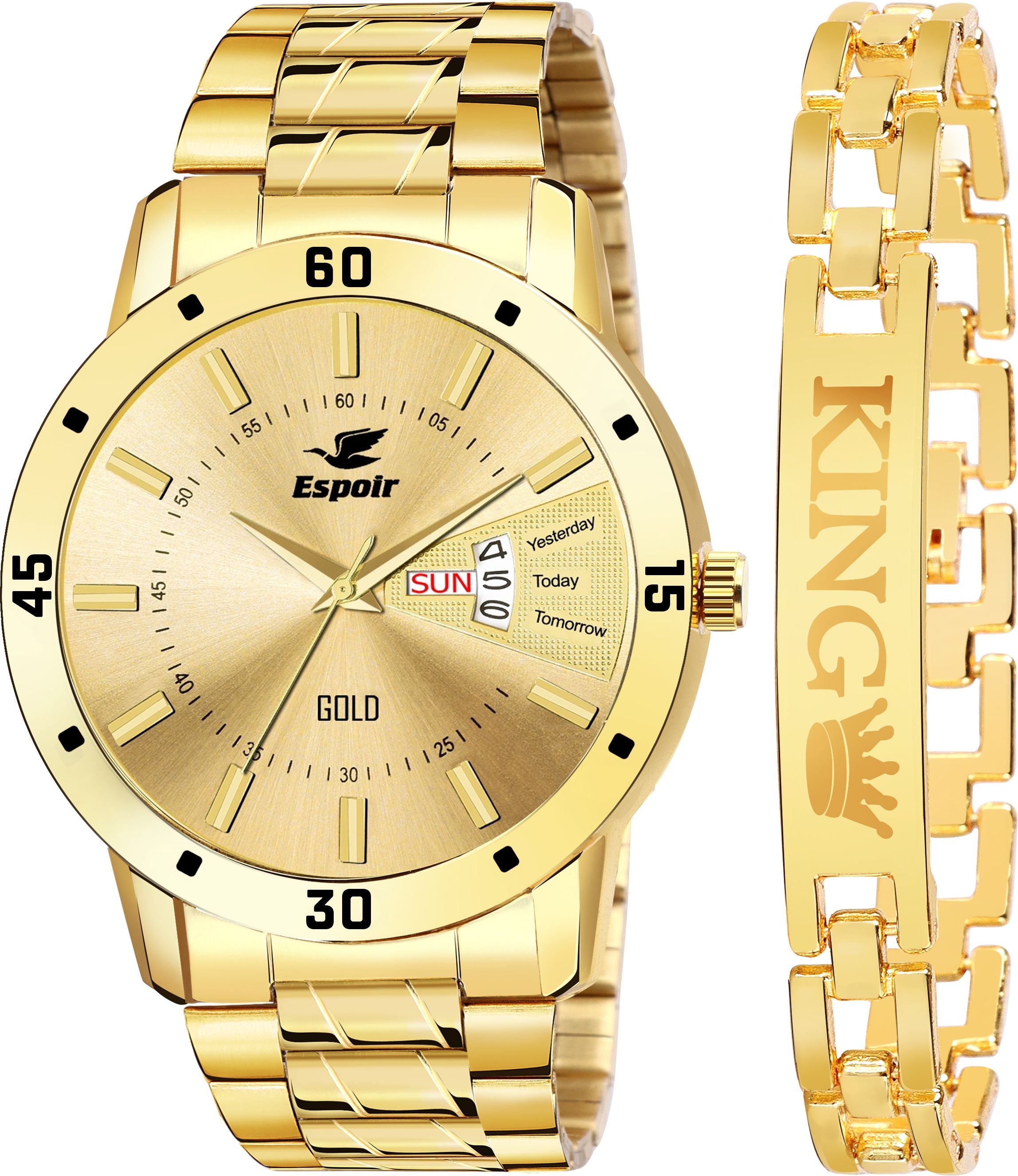 Espoir Gold Plated 18K DAY AND DATE FUNCTIONING WATCH WITH KING BRACELET Analog Watch  - For Men