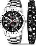 Piaoma Day And Date Functioning High Quality Combo Of King Printed Bracelet Analog Watch  - For Men